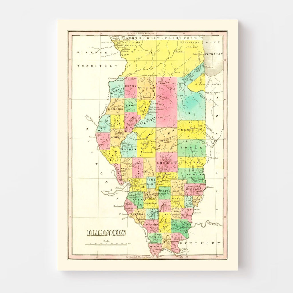 Vintage Map of Illinois 1831