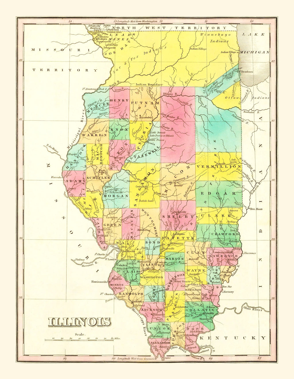 Vintage Map of Illinois 1831