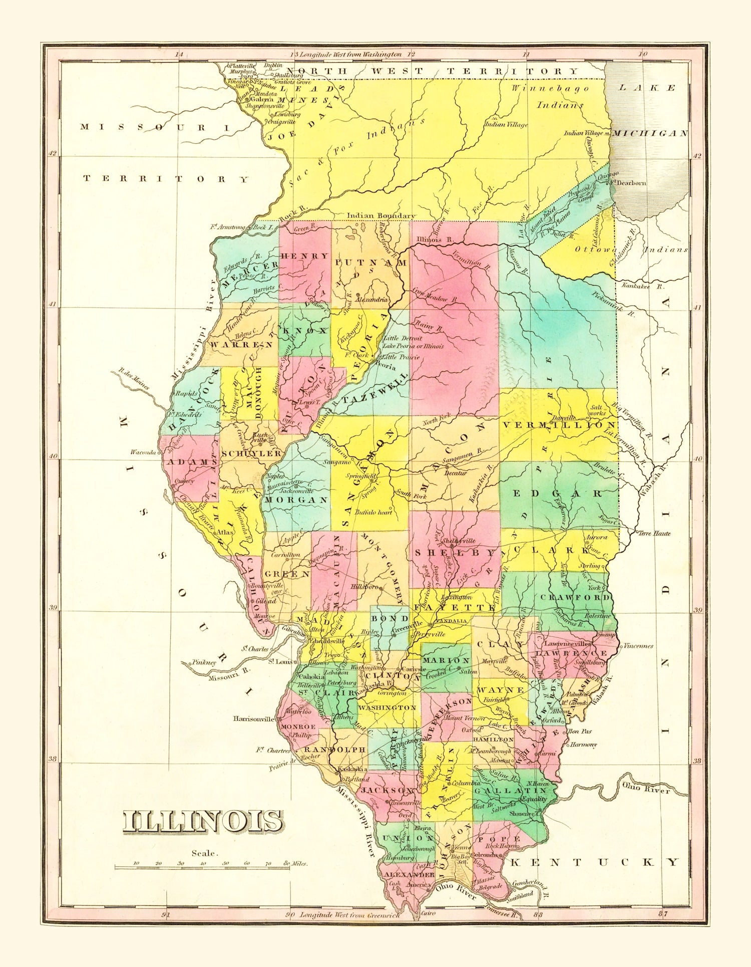 Vintage Map of Illinois 1831