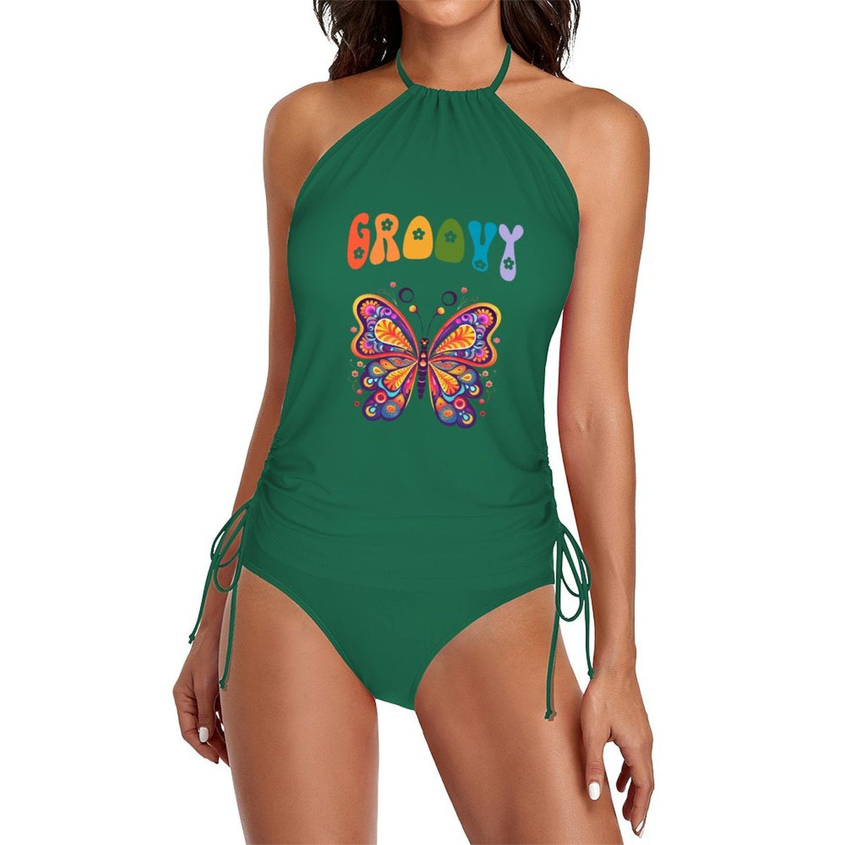Groovy Butterfly Halter Neck 2-Piece Swimsuit Set for Women (Made in USA)