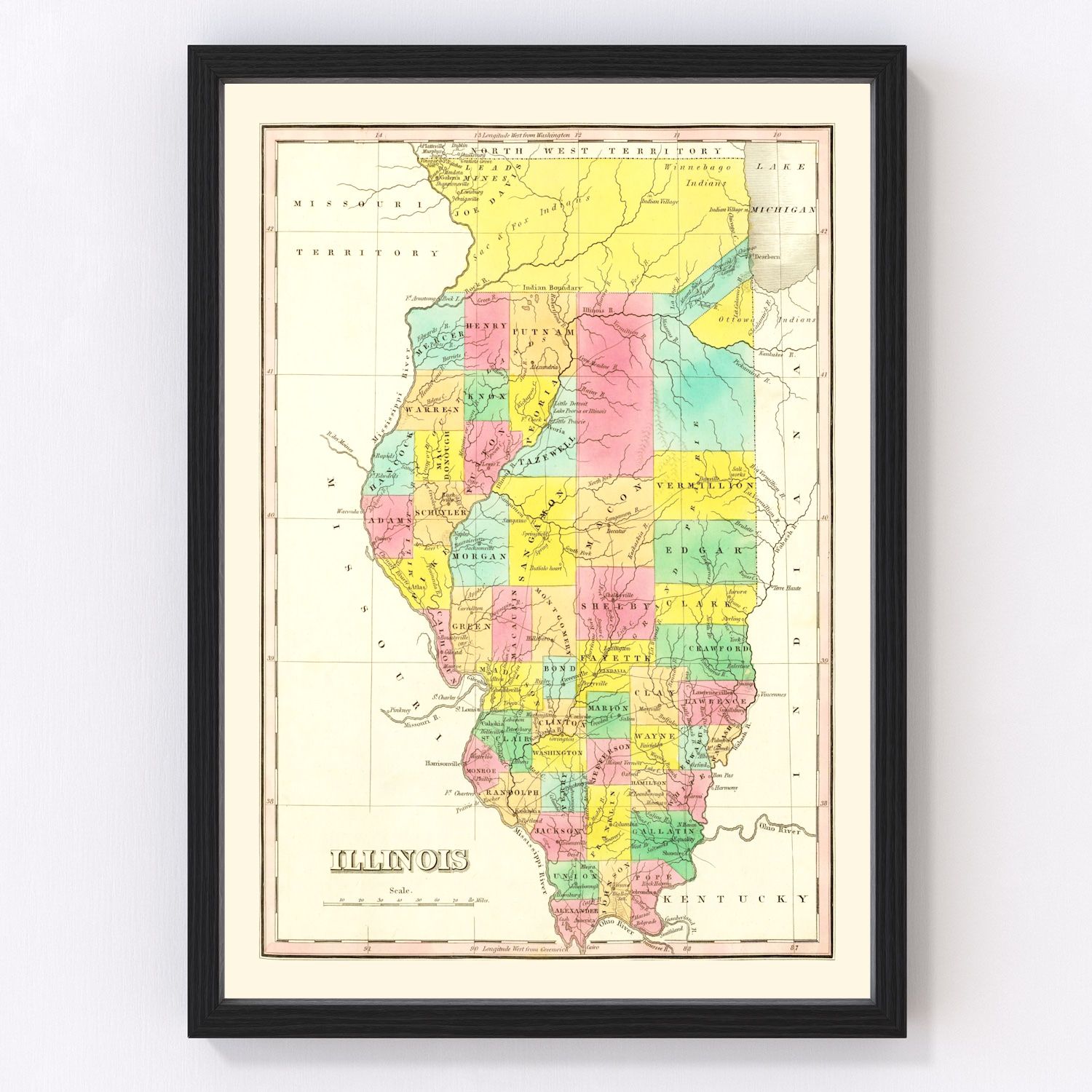 Vintage Map of Illinois 1831