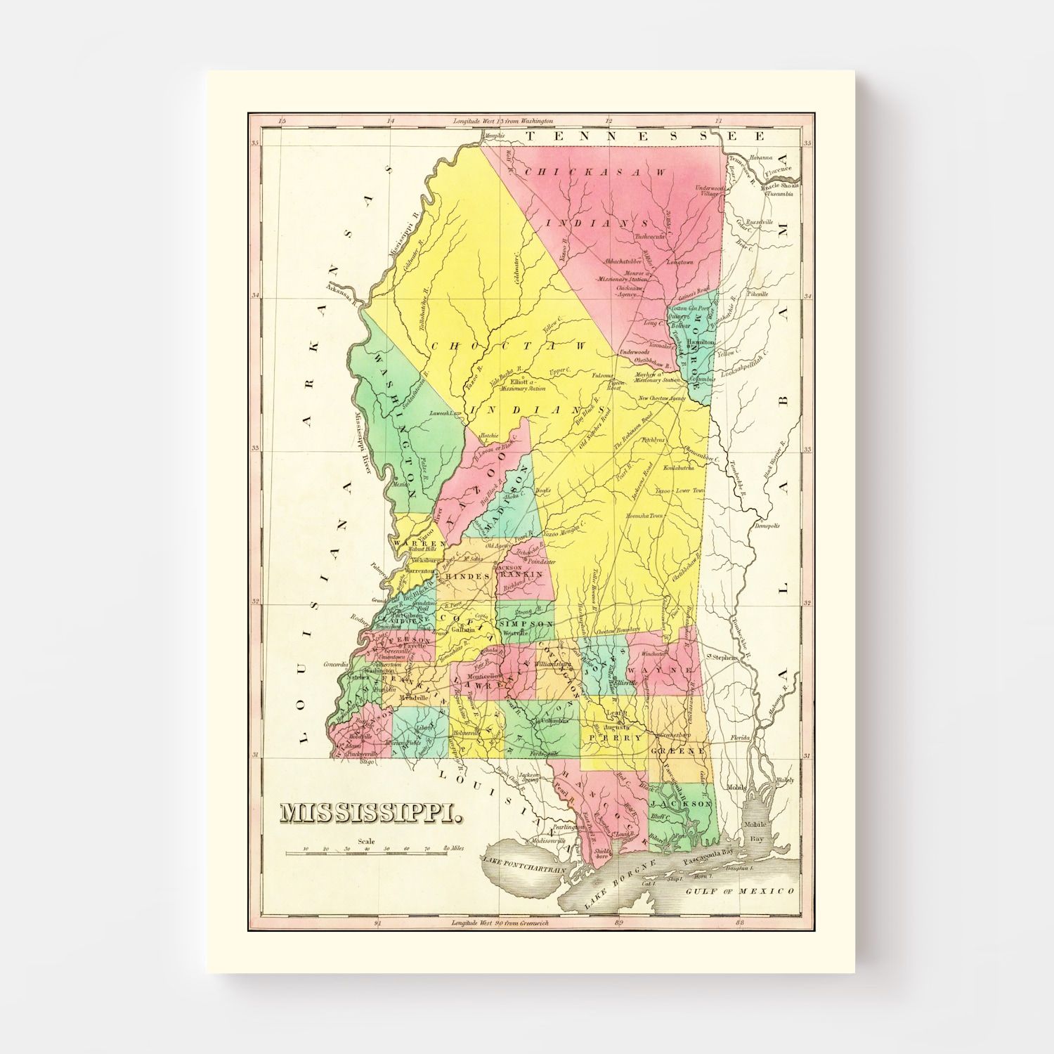 Vintage Map of Mississippi 1831
