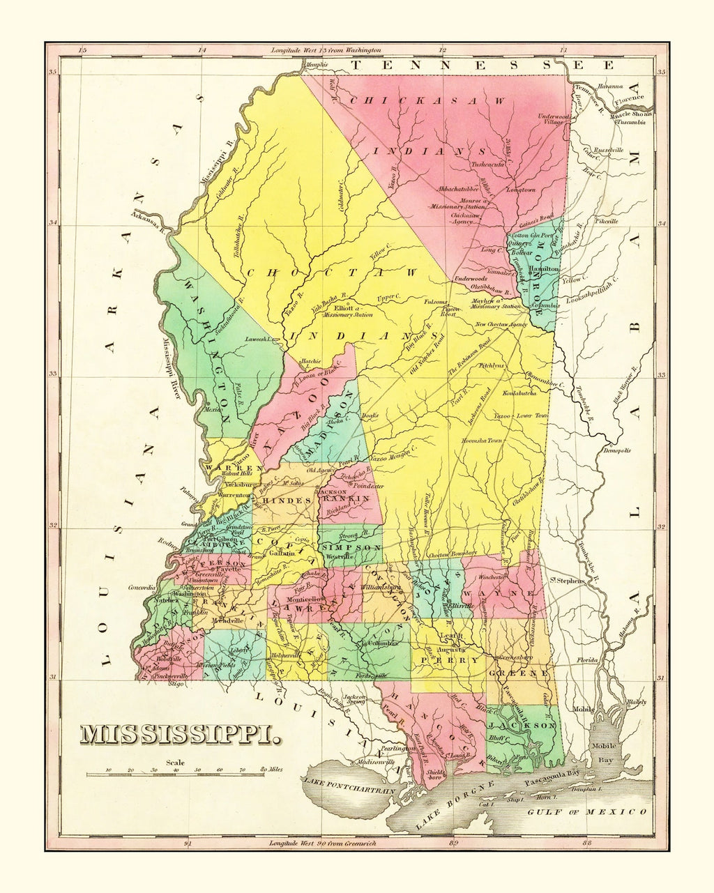 Vintage Map of Mississippi 1831