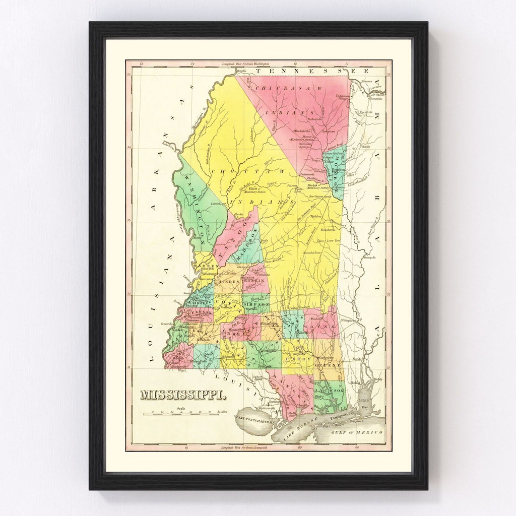 Vintage Map of Mississippi 1831