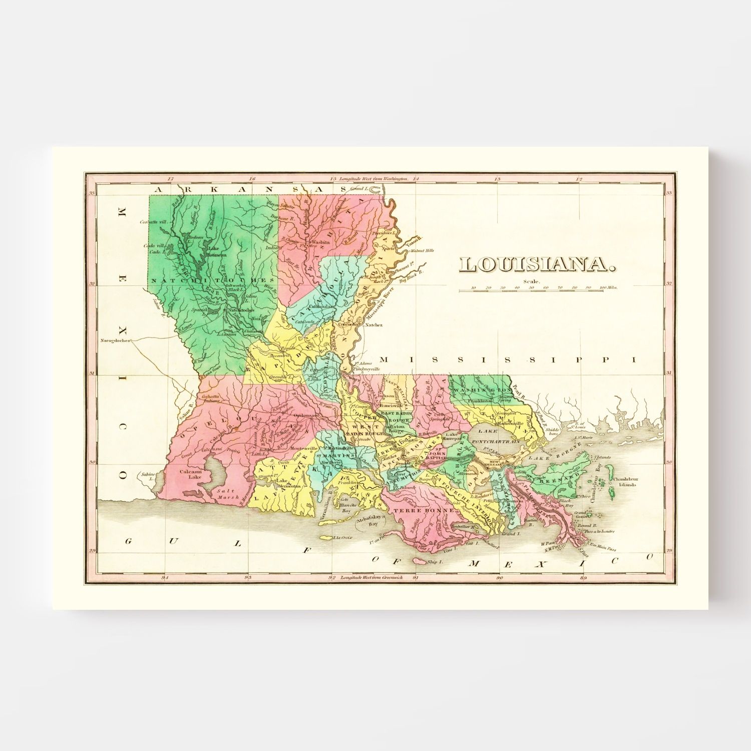 Vintage Map of Louisiana 1831