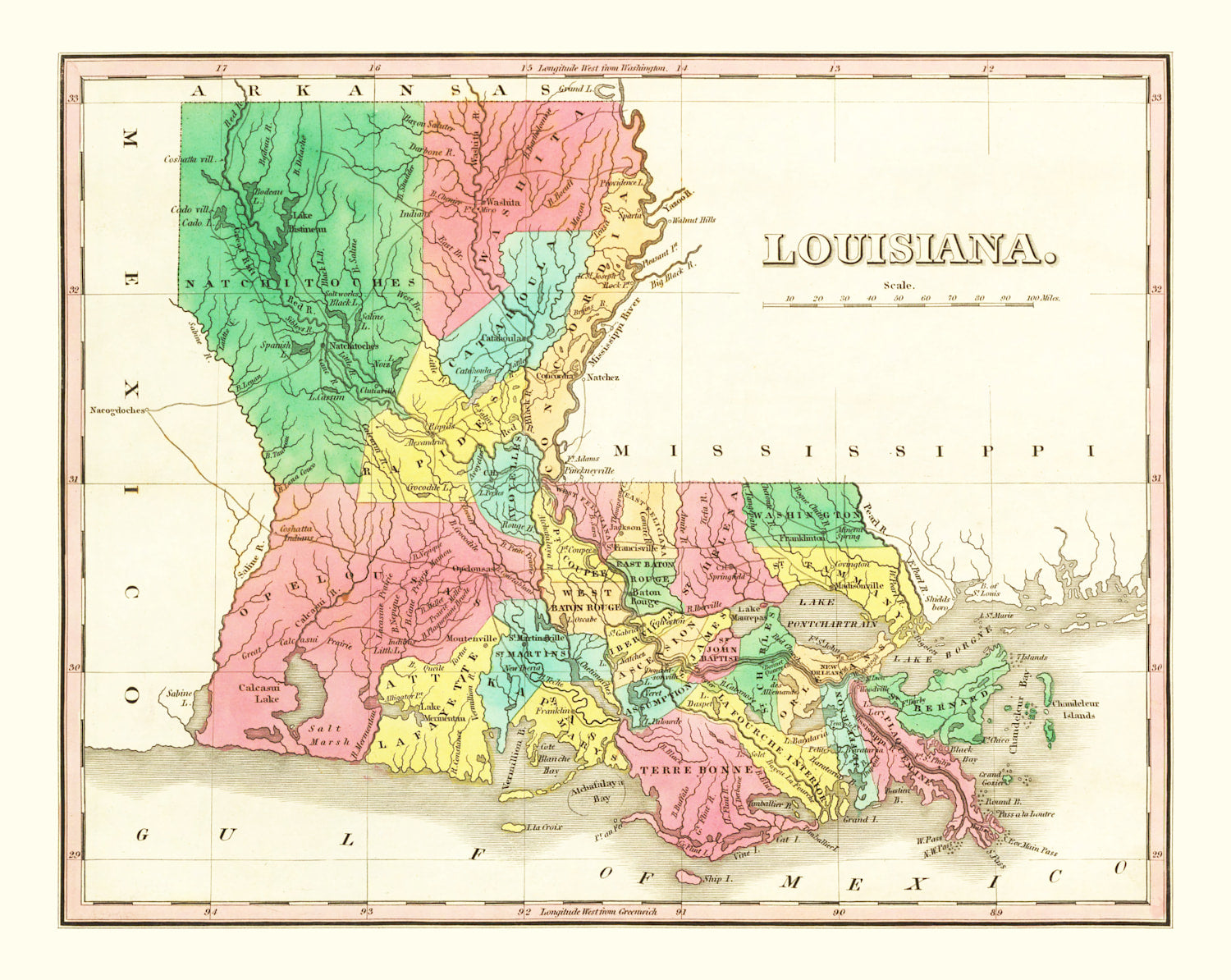 Vintage Map of Louisiana 1831