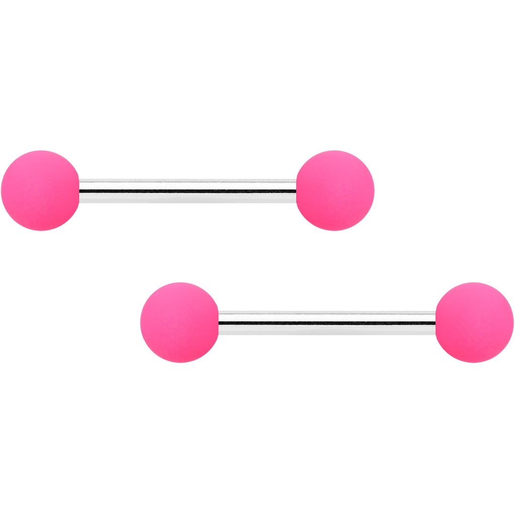 14G 9/16 Hot Pink Matte Barbell Nipple Ring Set