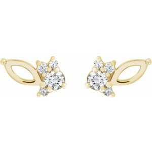14K Yellow Gold 1/6 CTW Natural Diamond Semi-Set Cluster Earrings – image 2