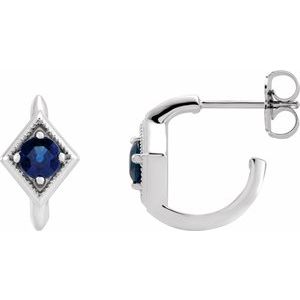 14K White Gold Natural Blue Sapphire Geometric 13.58 mm Hoop Earrings