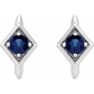 Platinum Natural Blue Sapphire Geometric 13.58 mm Hoop Earrings – image 2