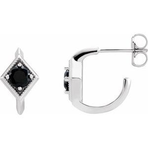 Sterling Silver Natural Black Onyx Geometric 13.58 mm Hoop Earrings