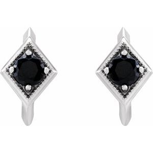Platinum Natural Black Onyx Geometric 13.58 mm Hoop Earrings – image 2