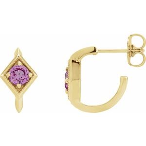 14K Yellow Gold Natural Pink Sapphire Geometric 13.58 mm Hoop Earrings