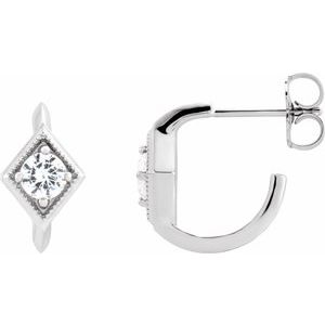 14K White Gold Natural White Sapphire Geometric 13.58 mm Hoop Earrings
