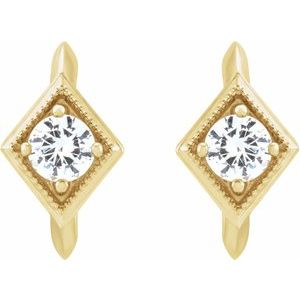 14K Yellow Gold Natural White Sapphire Geometric 13.58 mm Hoop Earrings – image 2