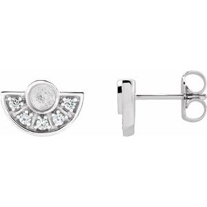 Sterling Silver 3.5 mm Round Cabochon 1/8 CTW Natural Diamond Semi-Set Fan Earrings