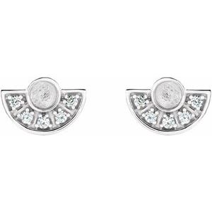Platinum 3.5 mm Round Cabochon 1/8 CTW Natural Diamond Semi-Set Fan Earrings – image 2