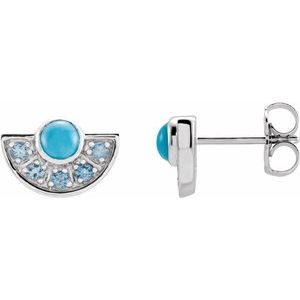 14K White Gold Natural Turquoise & Natural Aquamarine Fan Earrings