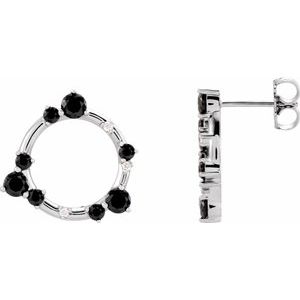 Platinum Natural Black Onyx & .03 CTW Natural Diamond Circle Earrings