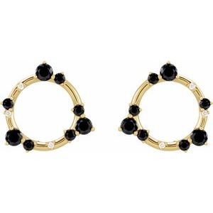14K Yellow Gold Natural Black Onyx & .03 CTW Natural Diamond Circle Earrings