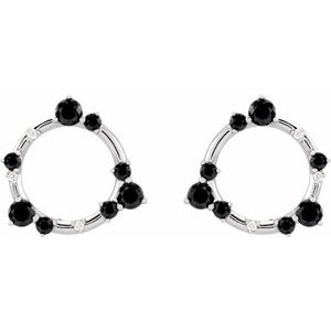 Sterling Silver Natural Black Onyx & .03 CTW Natural Diamond Circle Earrings – image 2