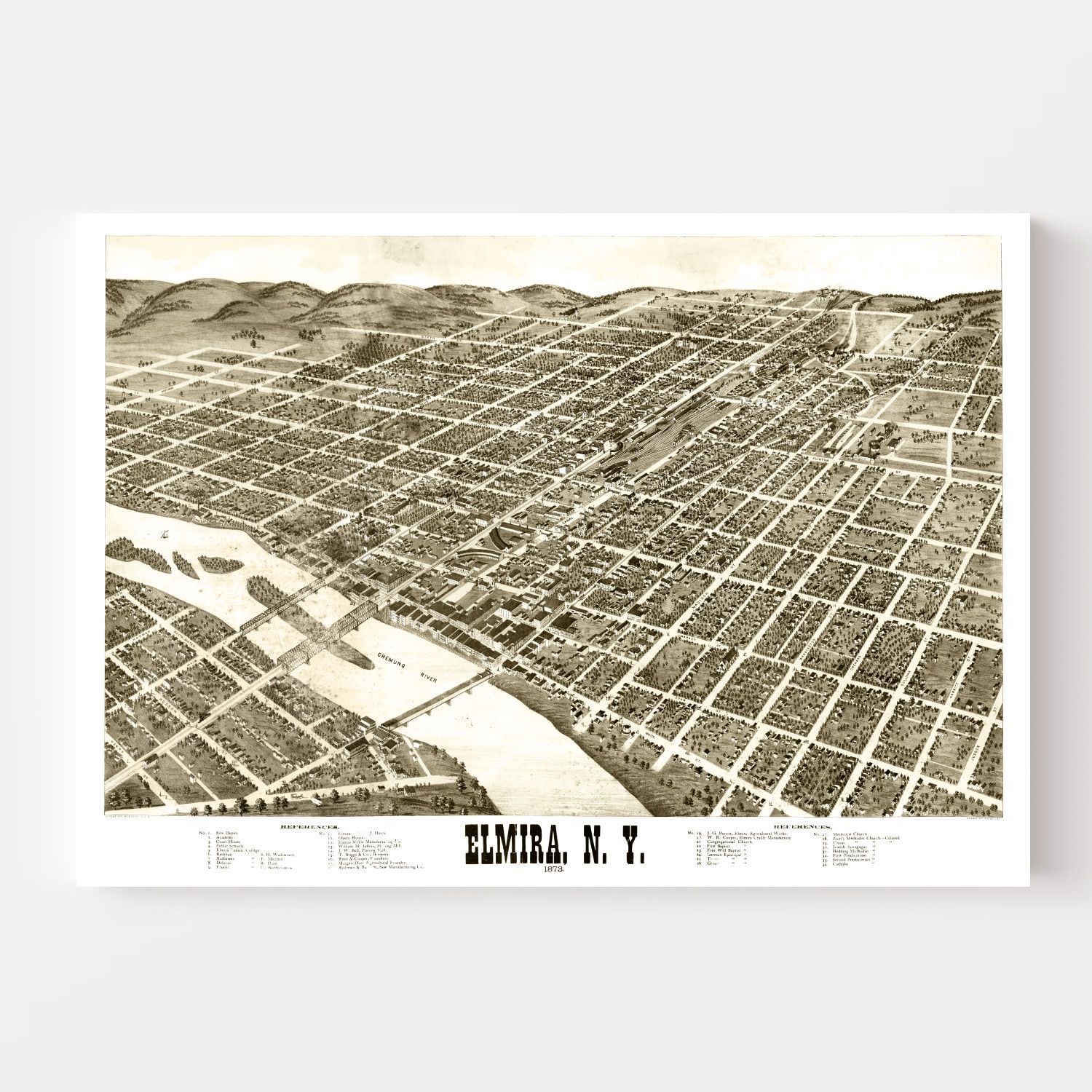 Vintage Map of Elmira, New York 1873