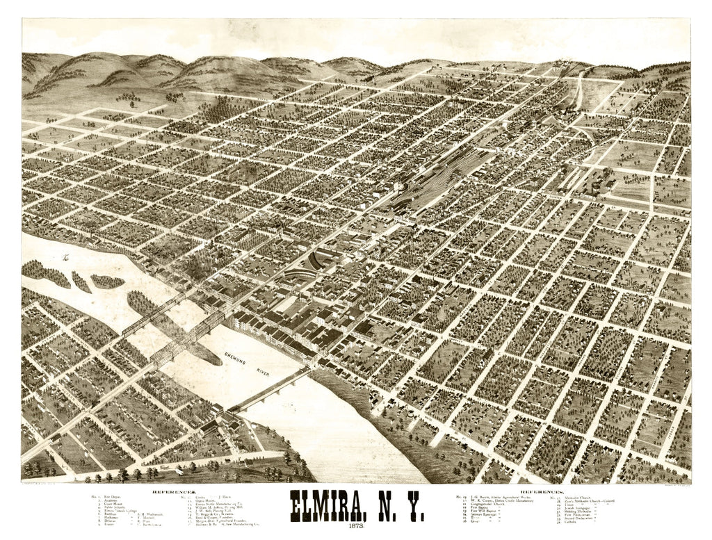 Vintage Map of Elmira, New York 1873