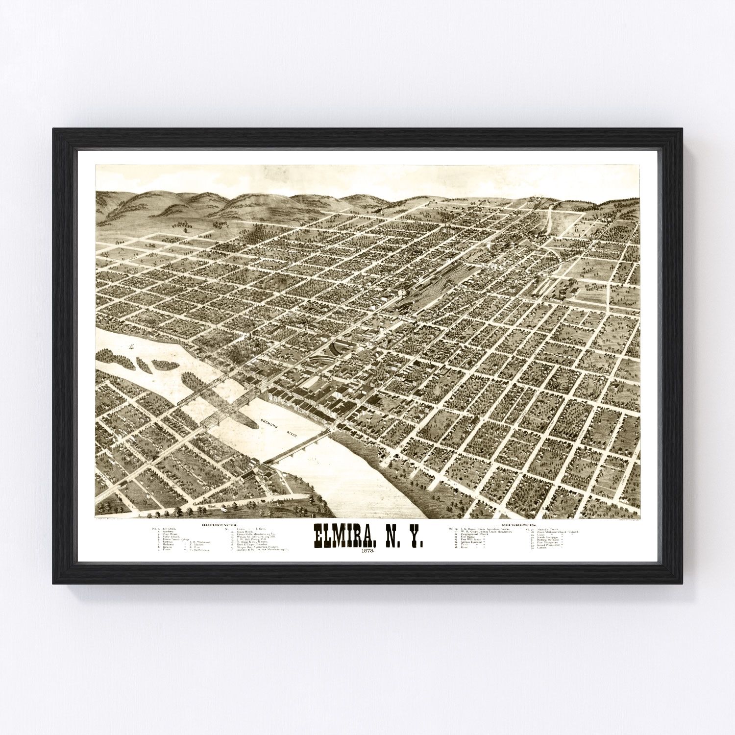 Vintage Map of Elmira, New York 1873