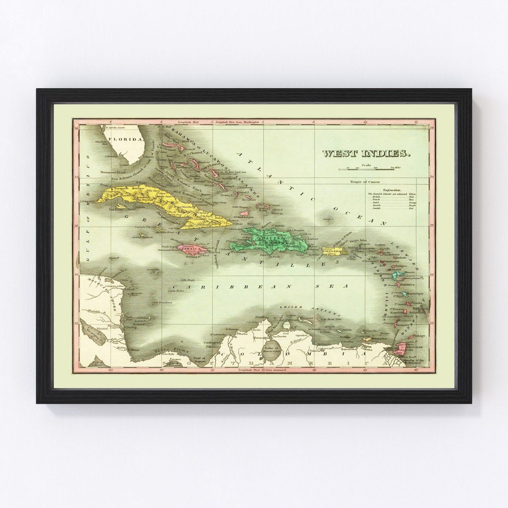 Vintage Map of West Indies 1831