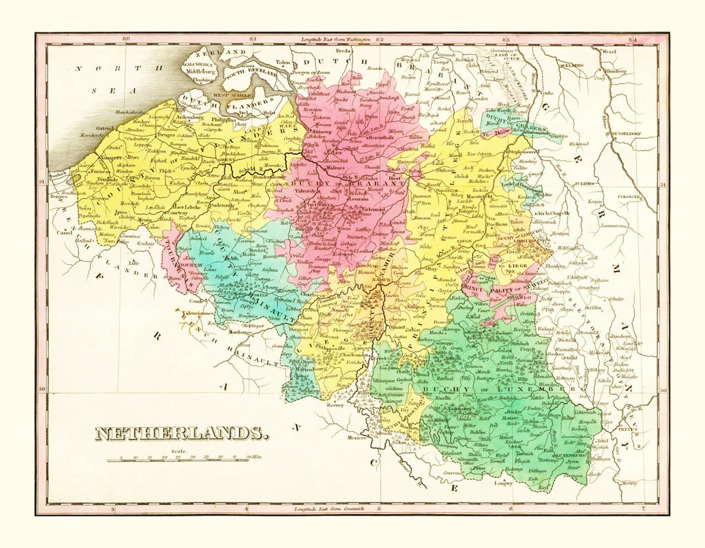 Vintage Map of Netherlands 1831