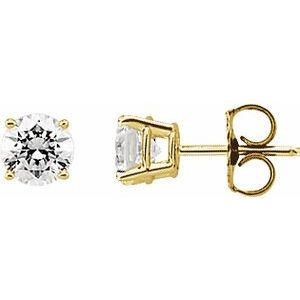 14K Yellow Gold 6 mm Round Imitation White Cubic Zirconia  Stud Earrings