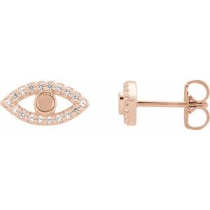 14K Rose Gold Natural White Sapphire Semi-Set Evil Eye Earrings