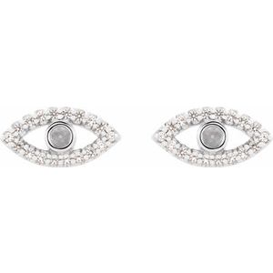 14K White Gold Natural White Sapphire Semi-Set Evil Eye Earrings – image 2