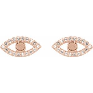 14K Rose Gold Natural White Sapphire Semi-Set Evil Eye Earrings – image 2
