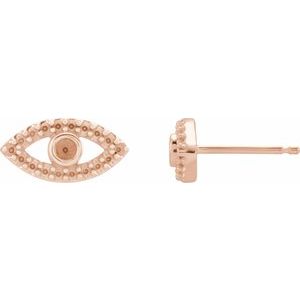 14K Rose Gold 2 mm Round Accented Evil Eye Earring Mounting