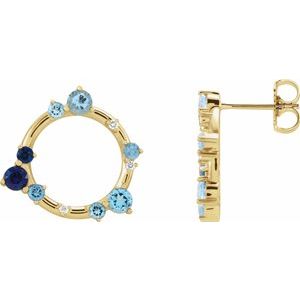 14K Yellow Gold Natural Blue Multi-Gemstone & .03 CTW Natural Diamond Circle Earrings