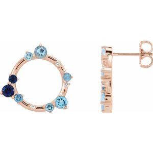 14K Rose Gold Natural Blue Multi-Gemstone & .03 CTW Natural Diamond Circle Earrings