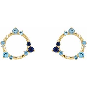 14K Yellow Gold Natural Blue Multi-Gemstone & .03 CTW Natural Diamond Circle Earrings – image 2