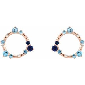 14K Rose Gold Natural Blue Multi-Gemstone & .03 CTW Natural Diamond Circle Earrings – image 2