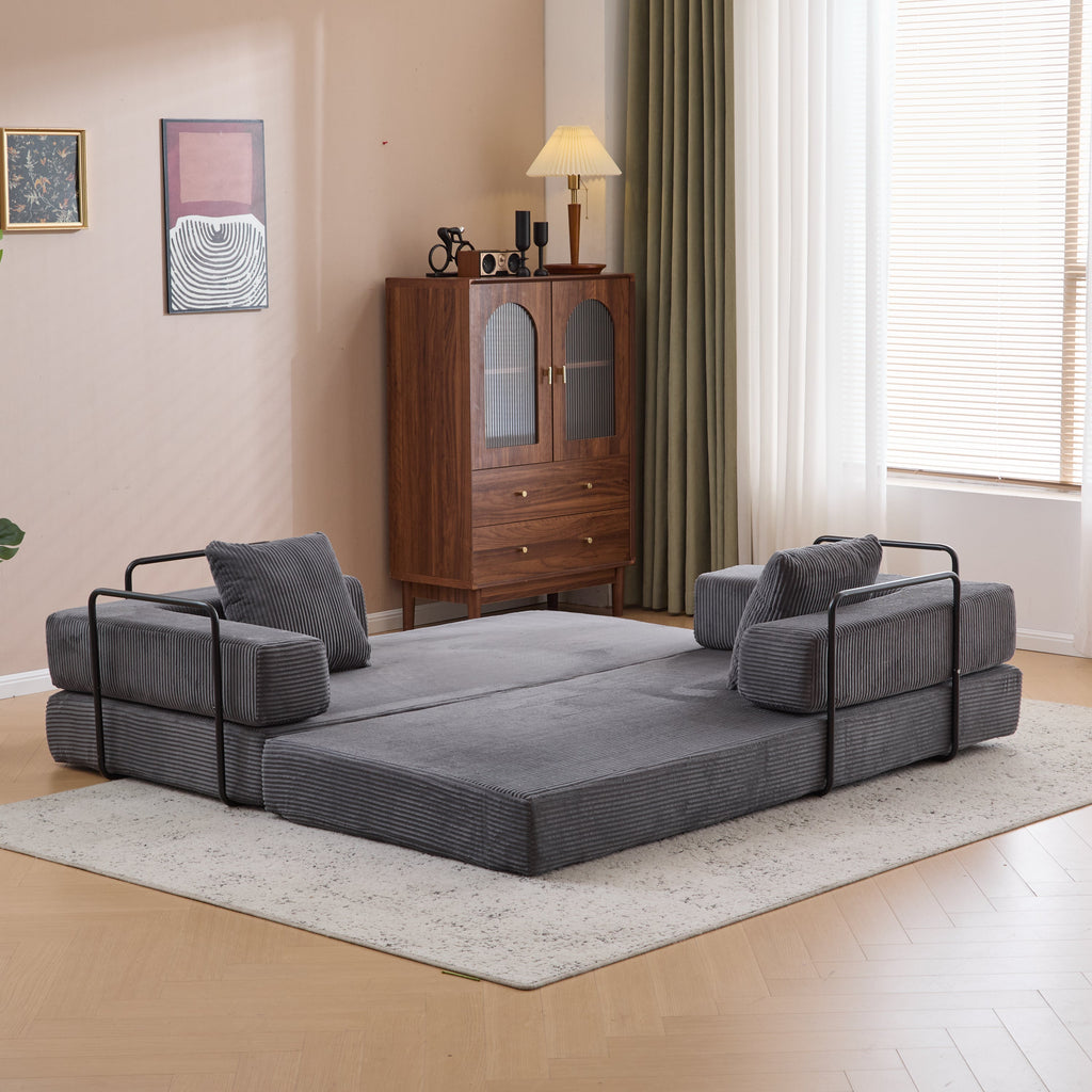 Floor Couch,Compression Sofa,Convertible Floor Sofa Bed-with Pillow Back Support Armrest,Comfy Futon Couch Lounge Sleeper Bed,Corduroy Fabric,for Living Room Bedroom (dark grey)