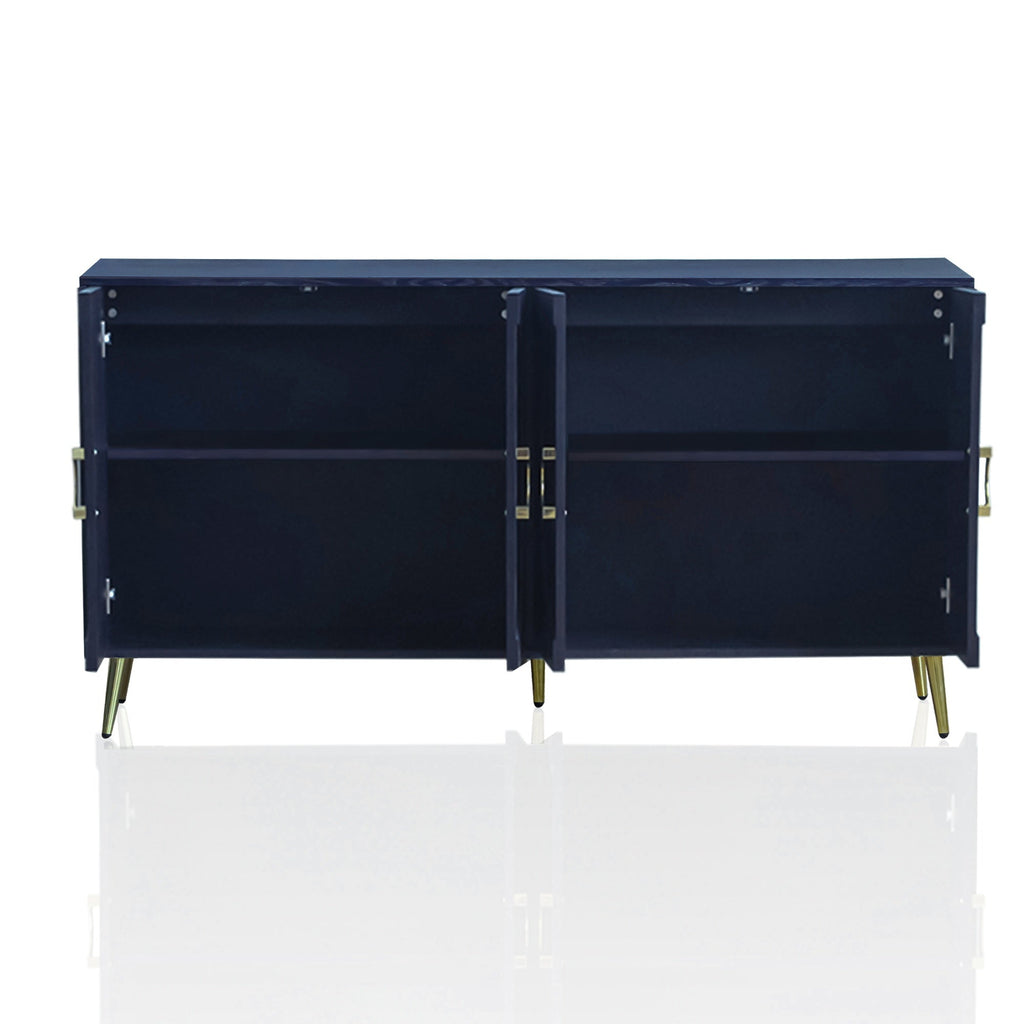 Modern Lacquered 4 Door Wooden Cabinet Sideboard Buffet Server Cabinet Storage Cabinet, for Living Room, Entryway, Hallway, Office, Kitchen and Dining Room, Navy Blue