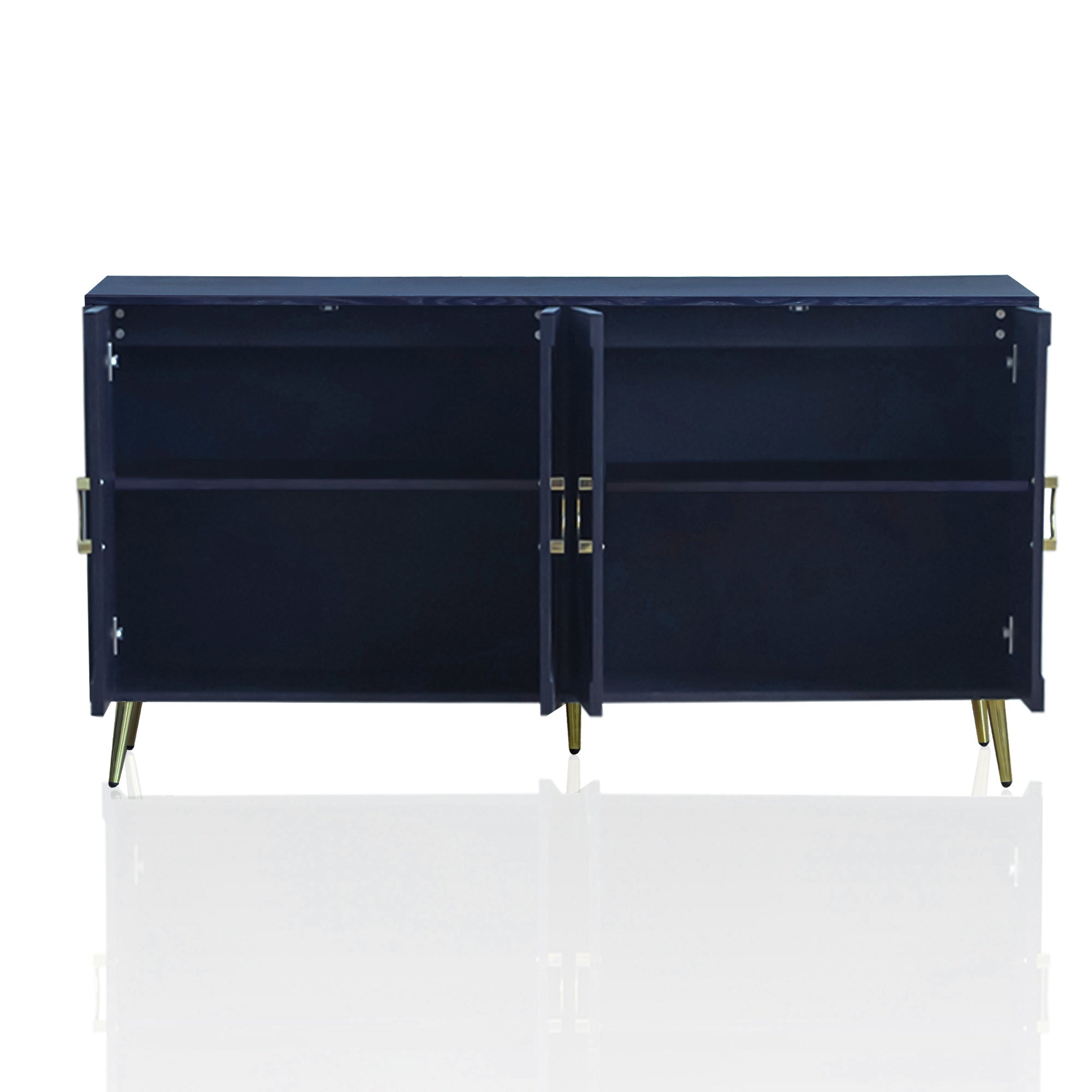 Modern Lacquered 4 Door Wooden Cabinet Sideboard Buffet Server Cabinet Storage Cabinet, for Living Room, Entryway, Hallway, Office, Kitchen and Dining Room, Navy Blue