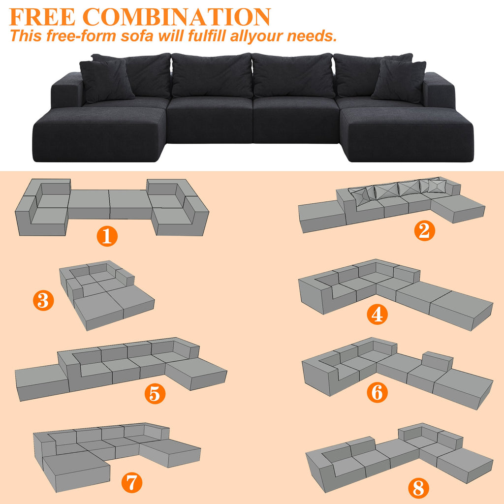 Oversized sponge cloud sofa,Modern Upholstered Sectional Sofa Couch Set,Modular 162' L Shaped Sectional Living Room Sofa Set With 6 Pillows,Free Combination Sofa Couch for Living Room,Bedroom