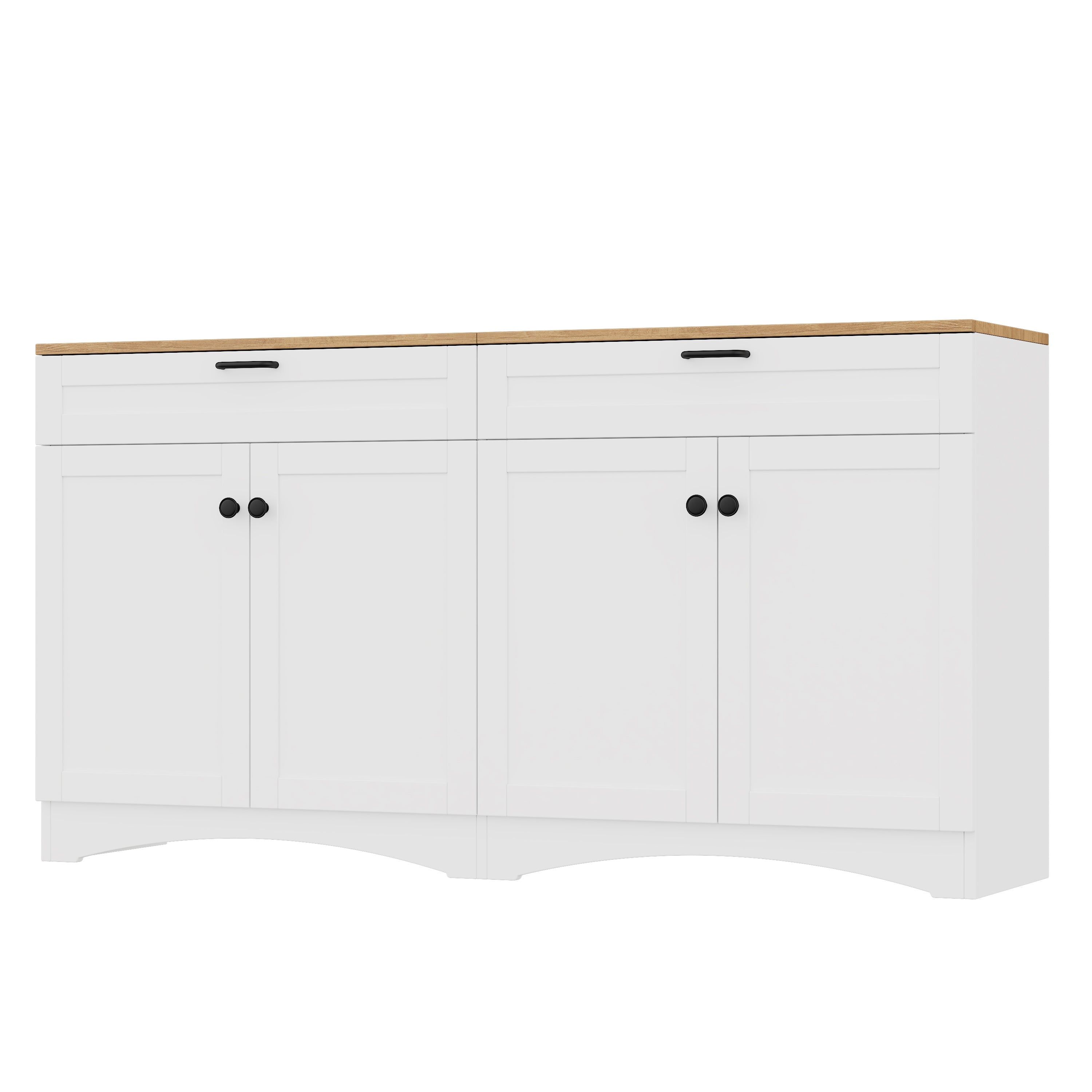 ON-TREND Farmhouse TV Stand with 2 Drawers for TVs Up to 70', Versatile Wood Grain Sideboard with Adjustable Shelves, Mid-Century Buffet Cabinet with Rustic Handles for Living Room/Bedroom, White