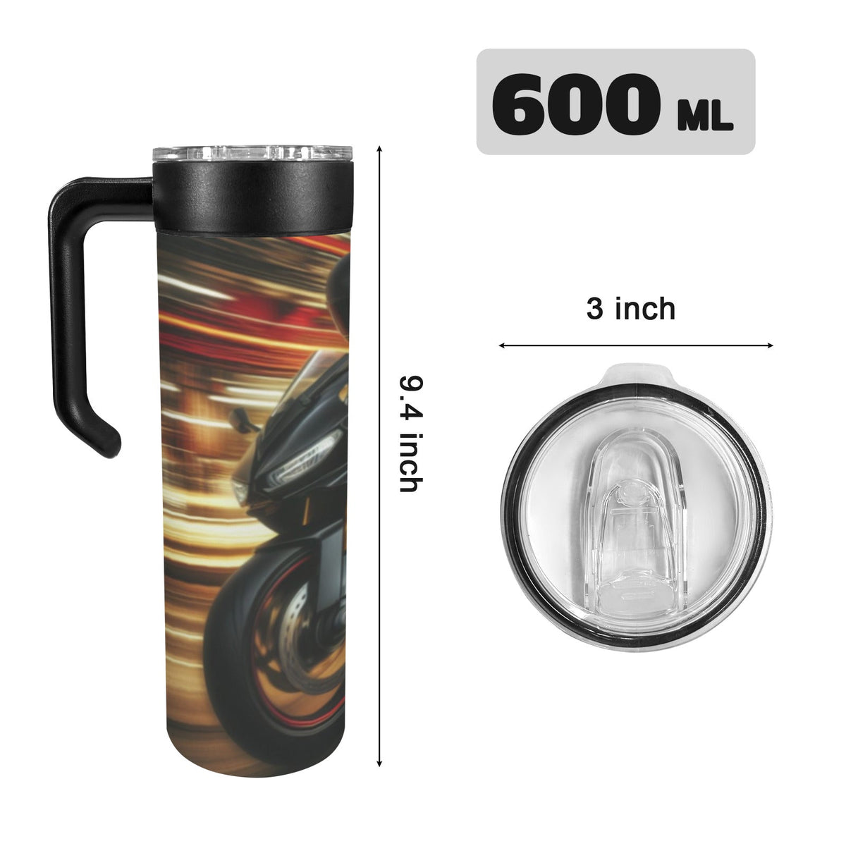 Speeding Motorcycle 20oz Insulated Water Bottle with Screw On Handle