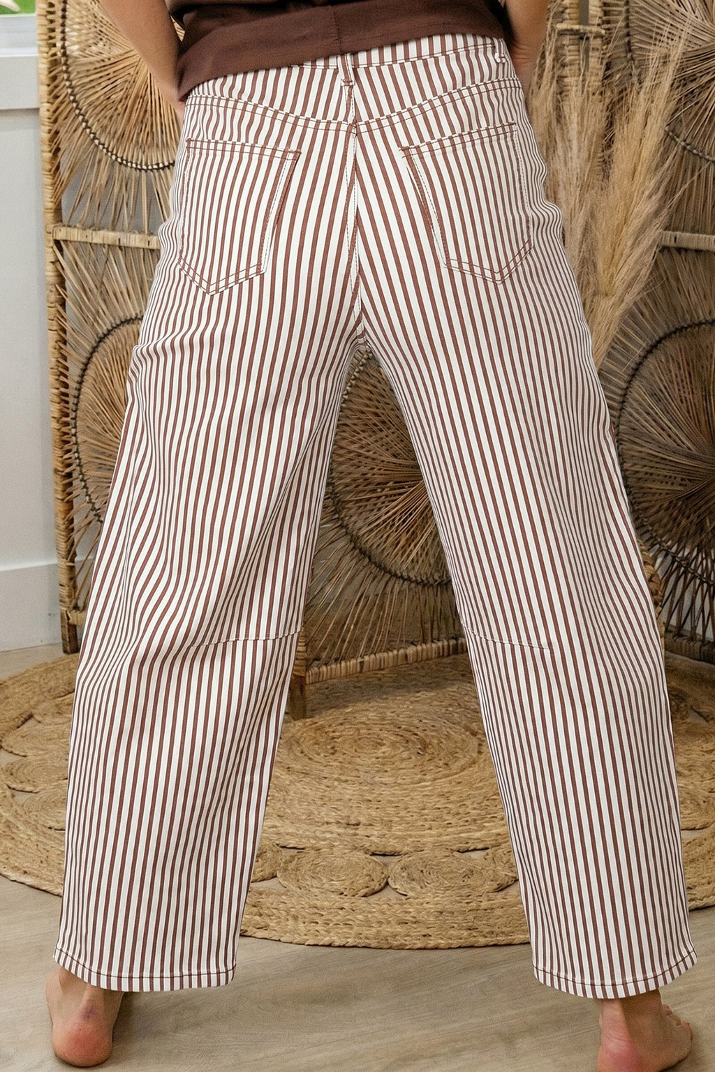Stripe Denim High Waist Barrel Leg Jeans