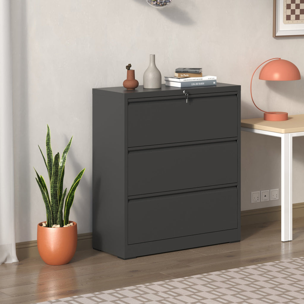 3 Drawer Lateral File Cabinet with Lock – Heavy-Duty Metal Filing Cabinet for Home Office, Wide Storage for Letter/Legal/A4/F4, Silent Full-Extension Slides, Anti-Tilt Safety