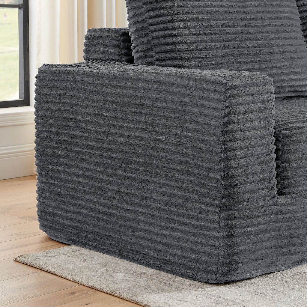 Minimalist L Shape Modular Sectional Sofa Bed in Gray Corduroy Fabric