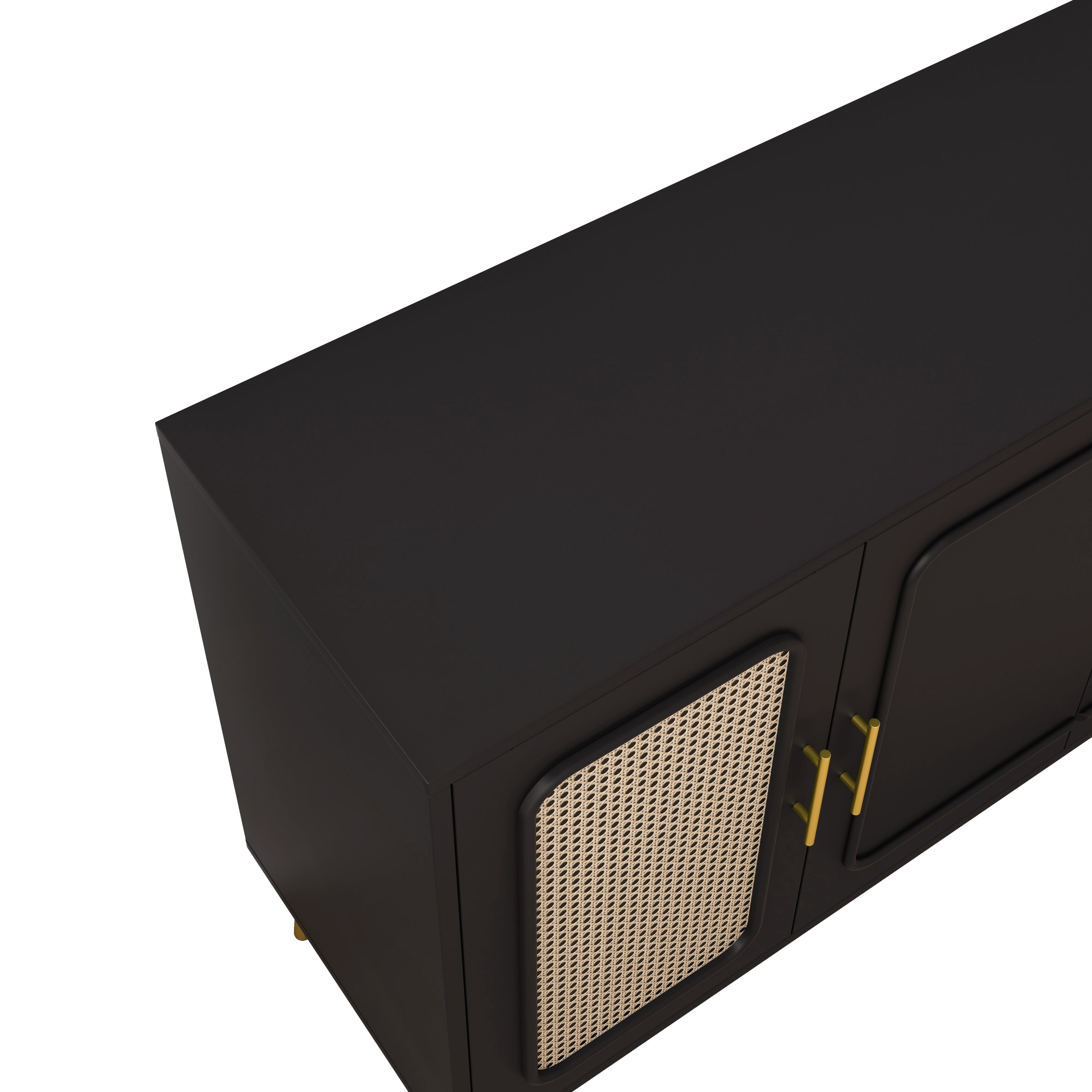 59.84' Vintage Four-Door Cabinet, Plastic Rattan, Suitable For Living Room, Dining Room, Bedroom(Black)