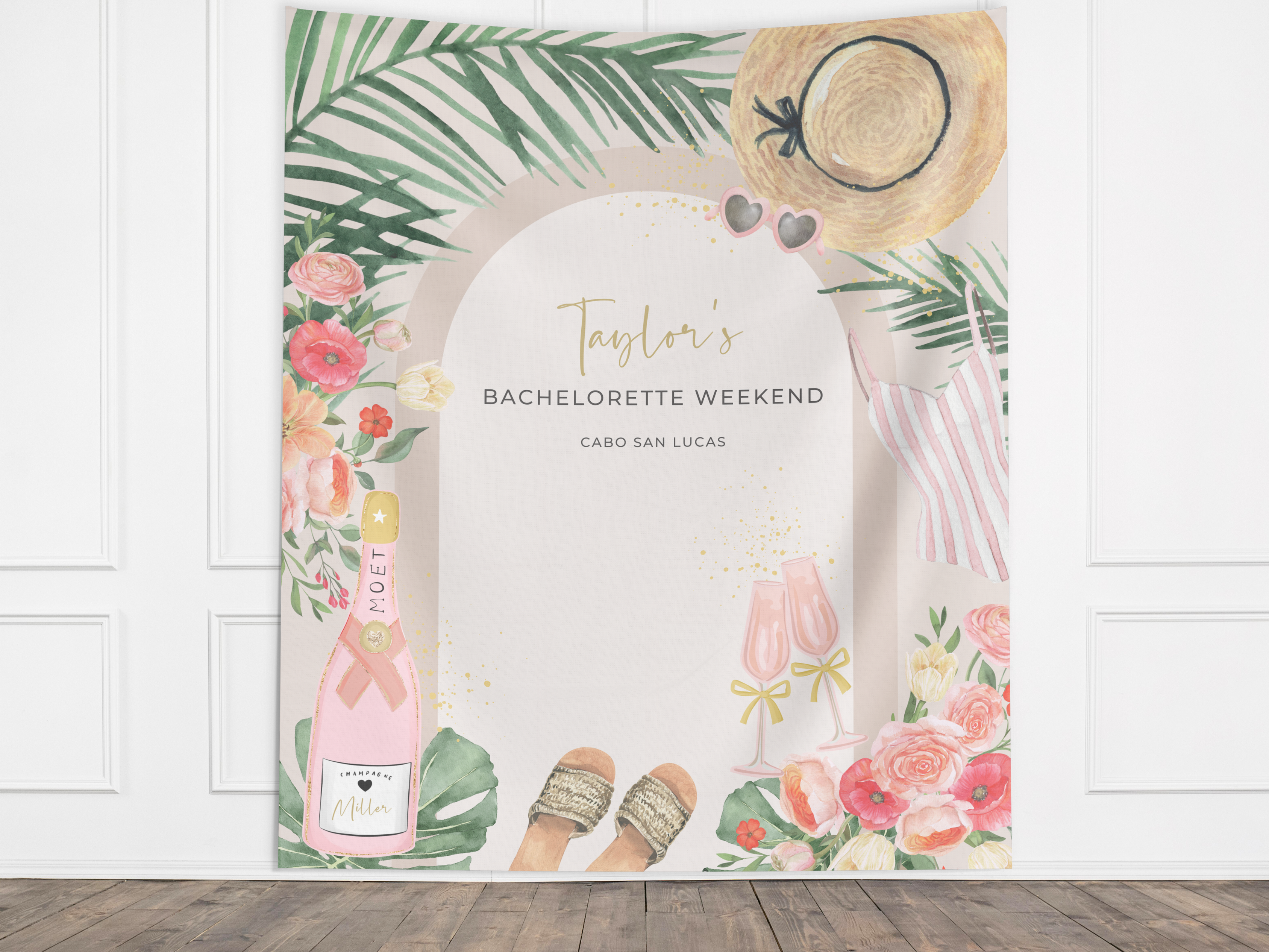 Paradise Coastal Custom Text Bachelorette Banner Backdrop